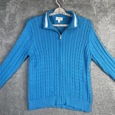 Foxcroft Sweater Womens XL Blue LS Supima Cotton Full Zip Cable Knit Chunky GUC - Image 1 of 4
