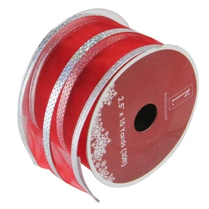 Northlight 12 Dazzling Red Silver Metallic Stripe Wired Christmas Ribbon Spools - Picture 1 of 3