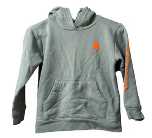 Carhartt Spellout Hoodie Sweatshirt Youth Size 7 Blue Fleece Lined Western Play - Picture 1 of 12