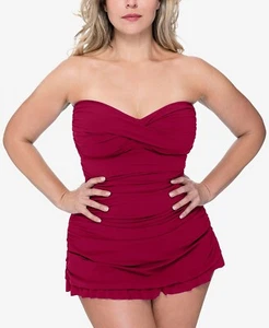 NWT Profile by Gotex Swimsuit 1 one piece Plus Size 24W Swimdress Red Bandeau - Picture 1 of 2