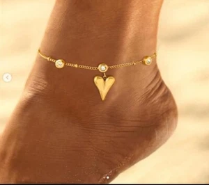 Puffed Heart Charm Beauty Fancy Anklet 9.5 in For Womens 14k Yellow  Gold plated - Picture 1 of 7
