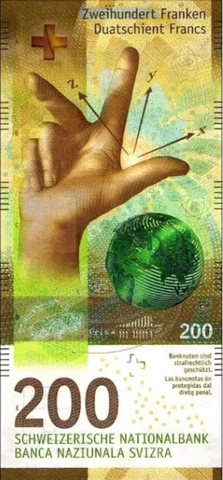 Banknote 200 Francs Switzerland CHF Circulated Currency Swiss Franc Bill Note Cover