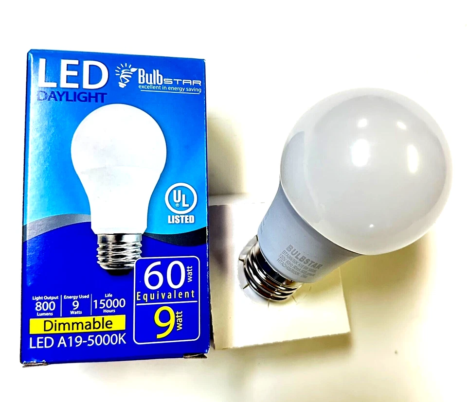 Bulb Star Dimmable LED Daylight Light Bulb 9-Watt 60 Watt replacement 5000k BN-6 - Image 1 of 1