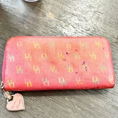 Dooney & Bourke Y2K Pink Signature Coated Canvas Mini Zipped Envelope Wallet - Image 1 of 3