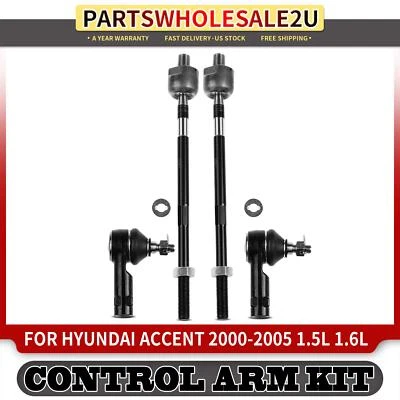 4pcs Inner & Outer Tie Rod Ends for Hyundai Accent 2000 2001 2002-2005 1.5L 1.6L - Image 1 of 4