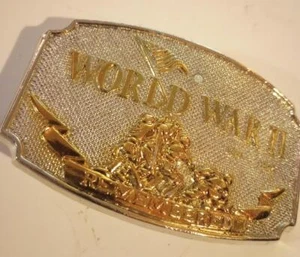 Vintage Belt Buckle World War II Remembered Iwo Jima Monument Silver & Gold Tone - Picture 1 of 3