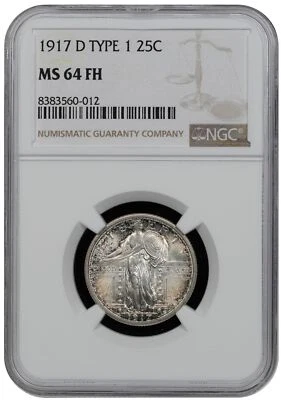 1917-D Liberty Standing Silver Quarter Type 1 NGC MS64 FH - Image 1 of 2