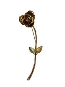 Spilla vintage rosa gambo lungo metallo tono oro amore festa della mamma San Valentino - Foto 1 di 4