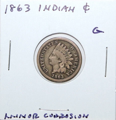 1863 Indian Head Cent  Good Details Free Shipping Cover
