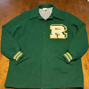 Vintage Wool Blend Green Yellow Varsity Letter Jacket Letterman USA Made Mens M - Picture 1 of 11