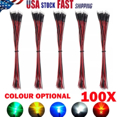 100X 3mm Pre Wired DC5V-12V Micro LED Lights Emitting Diodes Mini Bulbs Lamp NEW - Image 1 of 4
