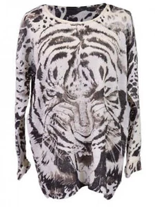 Wild Tiger Face Print Long Sleeves Knit Pullover Sweater Top,Medium/Large - Imagen 1 de 4