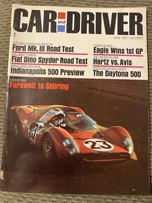 Car And Driver Vintage Magazine June 1967 Fiat Dino Spyder Daytona 500 - Image 1 of 4