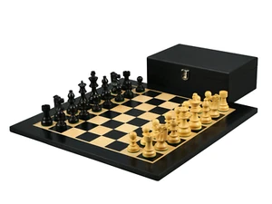 16 Inch Ebony Chess Set Flat Board 3 Inch Weighted Ebonised Staunton Pieces - Picture 1 of 9