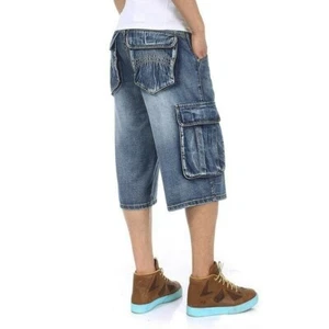 Pantalones Cortos Largos de Denim para Hombres Jean Multi Bolsillo Sueltos Pantalones Resistentes Informales Envío - Imagen 1 de 6
