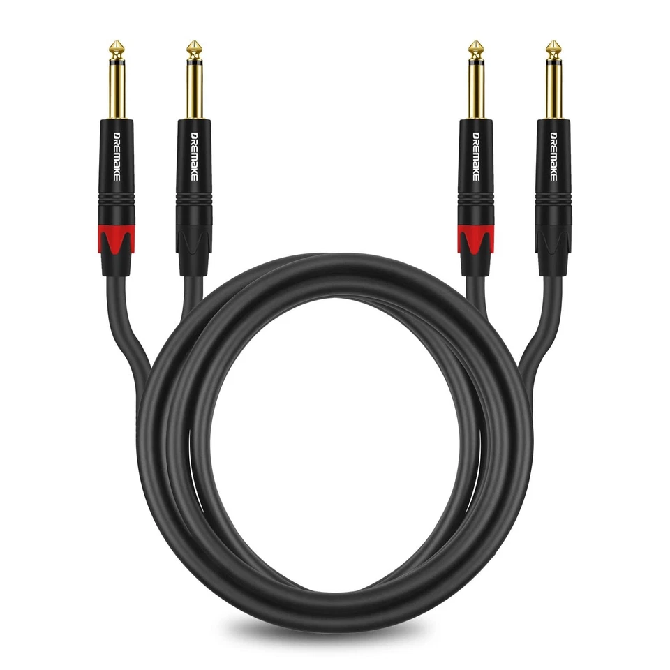 DREMAKE 3FT/1.0M Dual 1/4'' TS to Dual 1/4'' TS Stereo Instrument Patch Cable - Image 1 of 4