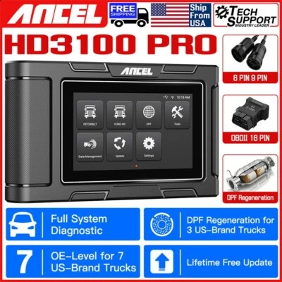 ANCEL 12V/24V Heavy-duty American Diesel Truck Full System inspection Tool DPF - Image 1 of 4