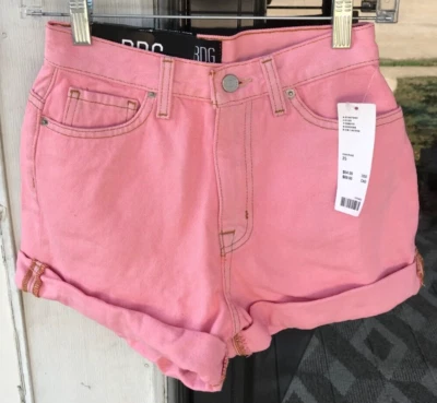 Pantalones Cortos BDG Urban Outfitters Talla 25 Rosa Rosa Mamá Tiro Alto Denim con Puños Nuevos con Etiquetas G3 Foto 1 de 4