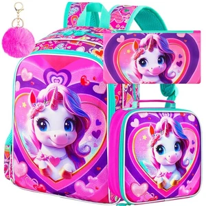 TXHVO 16" Unicorn Backpack for Girls, 3Pcs School Bookbag with Lunch Box, Kid... - Picture 1 of 8