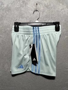 NWT Adidas Girls Halo Mint 3 Stripe Pacer Mesh Athletic Shorts Size Large 14 - Picture 1 of 8