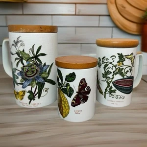 Vintage Portmeirion Botanic Garden Canister Set Of 3 - Wood Lids- 1972 - England - Picture 1 of 10