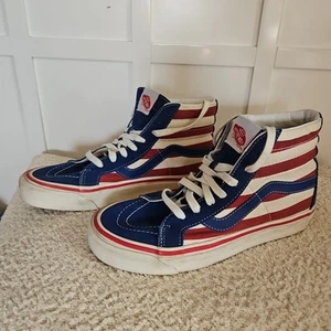 Vans USA Red White & Blue Old Skool High Top Sneakers Mens 8 Wm 9.5 Unique - Picture 1 of 11