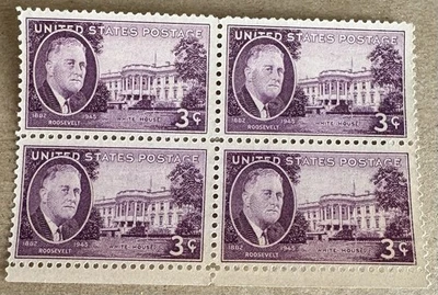 1945 FDR & White House MNH OG 3c Block Of 4 Unused U.S. Postage Stamp Scott# 932 - Image 1 of 2