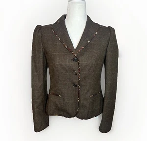 Moschino Braun Wolle Windowpane Lady Jacke IT 42 US 8 Blazer Preppy Heritage Y2K - Bild 1 von 11