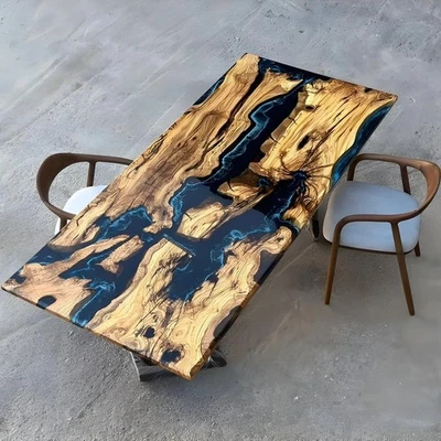 Custom Live Edge Epoxy Resin Table | 60"x36" Handmade River Wood Dining Tablee | - Image 1 of 4