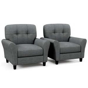 2PCS Upholstered Modern Accent Chair Mid-Century Armchair w/Rubber Wood Legs - Picture 1 of 9
