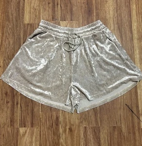 Y2K 90s Women's Booty Shorts Taupe Crushed Velvet High Waisted Preppy Bottoms - Picture 1 of 7