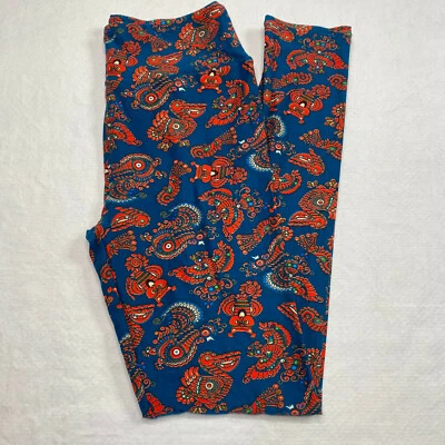 Lula Roe Womens Leggings One Size sz 2-10 Blue Red Aztec Birds Soft Stretch NEW - Image 1 of 4