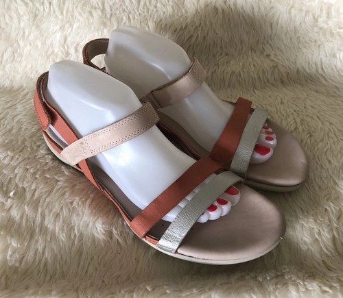 SANDALI ECCO FLASH DOPPIO CINTURINO PELLE MARRONE BIANCO COMFORT SLING BACK Taglia 11 42