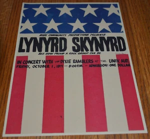 Lynyrd Skynyrd Handbill 1971 $1 Admission Signed by Artist - Clean! - Picture 1 of 3