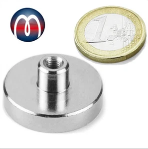 SmCo flat gripper magnetic pot magnet Ø6-32 mm threaded socket M3-M5, lasts up to 22 kg - Picture 1 of 7