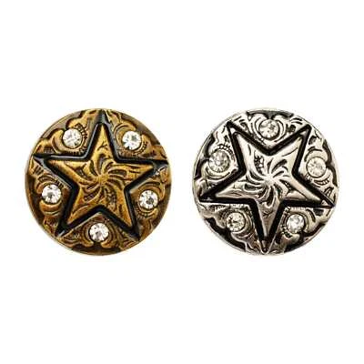 5pcs Vintage Metal Star Button with Rhinestones, Western Style Decorative Sewing - Image 1 of 4