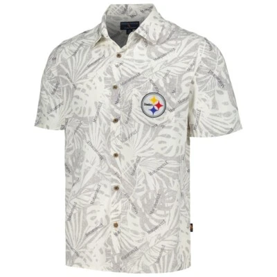 Camisa abotonada con estampado Monstera lavada en arena de Margaritaville de los Pittsburgh Steelers  Foto 1 de 3