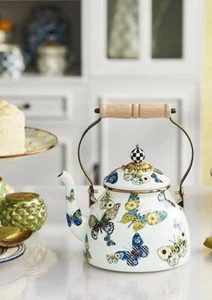 MACKENZIE-CHILDS 2-Quart Enamel Tea Kettle Butterfly, limited edition, new - Picture 1 of 1