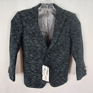 Isaac Mizrahi Blazer Boys 6 Navy Gray Weave Wool Blend Single Breasted - Picture 1 of 16