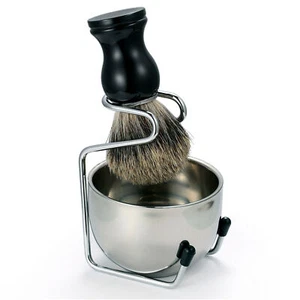 3 in 1 Badger Beard Hair Removal Brush With Stand Holder Bowl Set Shaving Kit - Picture 1 of 10