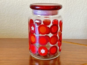 1 Qt Red Glass Jar Anchor Hocking Circles With Snowflake Design 6'' - Picture 1 of 5