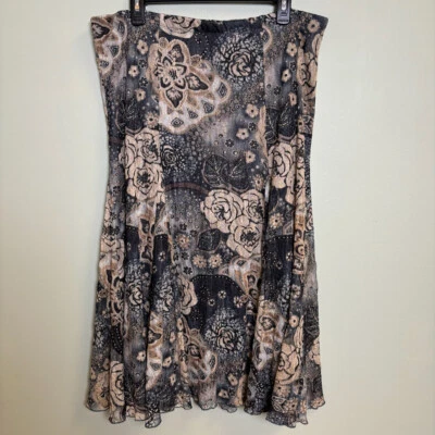 Coldwater Creek Women Midi Skirt Sz L Pull On Dark Floral Cottagecore Whimsigoth - Image 1 of 4