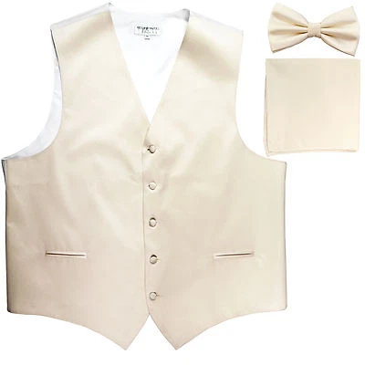 New Men's formal vest Tuxedo Waistcoat_bowtie & hankie set Ivory wedding party - Image 1 of 4