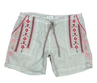 Pantalones Cortos Johnny Was Sentrie Gris Estampado Cordón Lino con Bordado Mujeres Medianos Foto 1 de 4