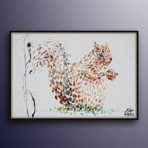 Squirrel animal Oil Painting 40", Original oil painting on canvas, earth colors. - Picture 1 of 4