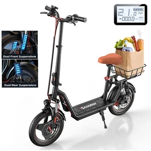 800W Electric Scooter With Seat 34 Miles Long Range E-Scooter W/ Dual Suspension - Picture 1 of 13
