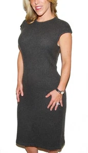 $855 Ralph Lauren Women Cashmere Flannel Sweater Dress Gray Brown Slim Fit Large - Picture 1 of 4