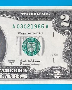 March 2, 1986 / 3 February 1986 : A 03021986 A BIRTHDAY NOTE $2 Two Dollar Bill - Picture 1 of 3