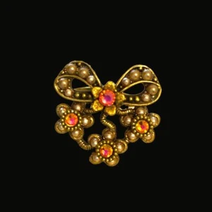 Michal Negrin Swarovski Crystal Bedazzled Bow Pearl Ring - Picture 1 of 1
