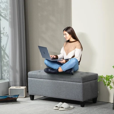 HOMCOM Luxus Sitzbank Polsterbank mit Stauraum Armlehnen Polyester Holz - Bild 1 von 4